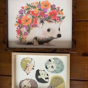 Wood framed hedgehog art